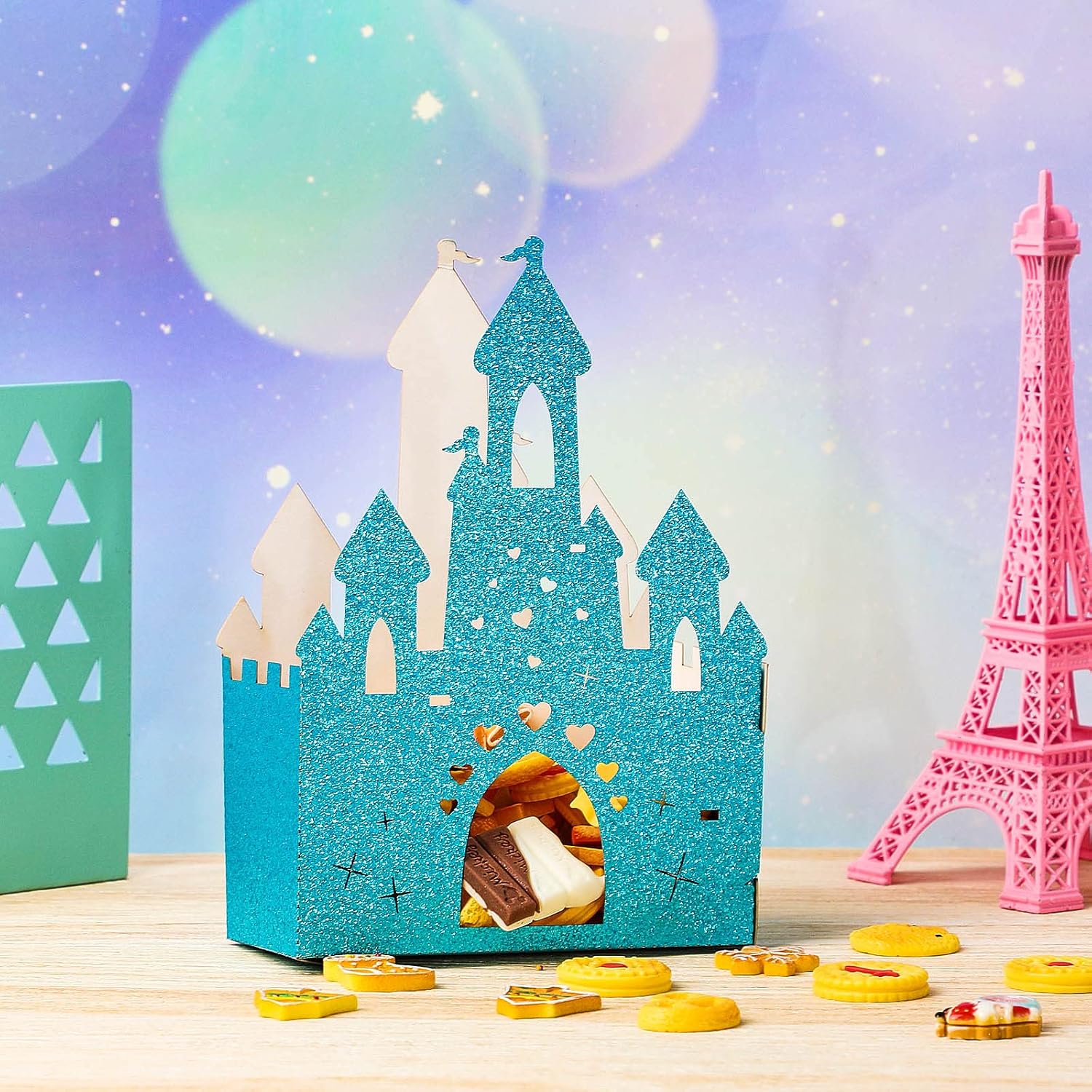 Chinco 20 Pcs Princess Party Treat Boxes Favors Blue Castle Candy Bags