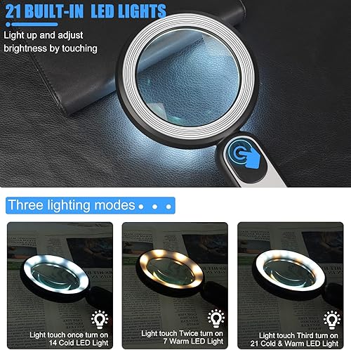 Miniatura 5 de Lupa recargable con luz, 30 x 4.7 pulgadas de mano, grande, ligera, con luz de aumento, 21 LED, 3 modos, lupa iluminada para libros, para niños,