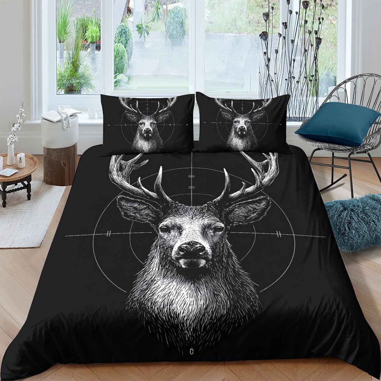 Ctjqhvkz Style-4 3D Printed Black Deer Antlers Fitted Sheet Microfiber Soft Non Slip Bed Cover For Bedroom Dorm Mattress Decor Single（135X200cm）