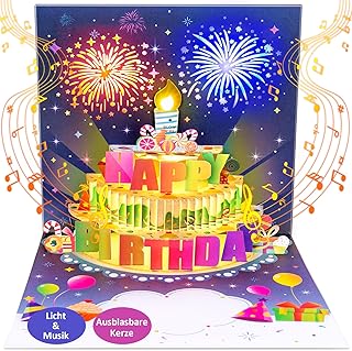 Geburtstagskarte mit Musik Blowable LED Licht Kerze 3D Pop Up Karte Geburtstag mit Lichtern Happy Birthday Geschenke für Frau, Beste Freundin, Kinder, Schwestern, Familie.