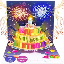 FITMITE Birthday Card with Music Blowable LED Light Candle 3 D Pop Up Card Birthday with Lights Happy Birthday Gifts for Wife Best Friend Children Sisters Family
