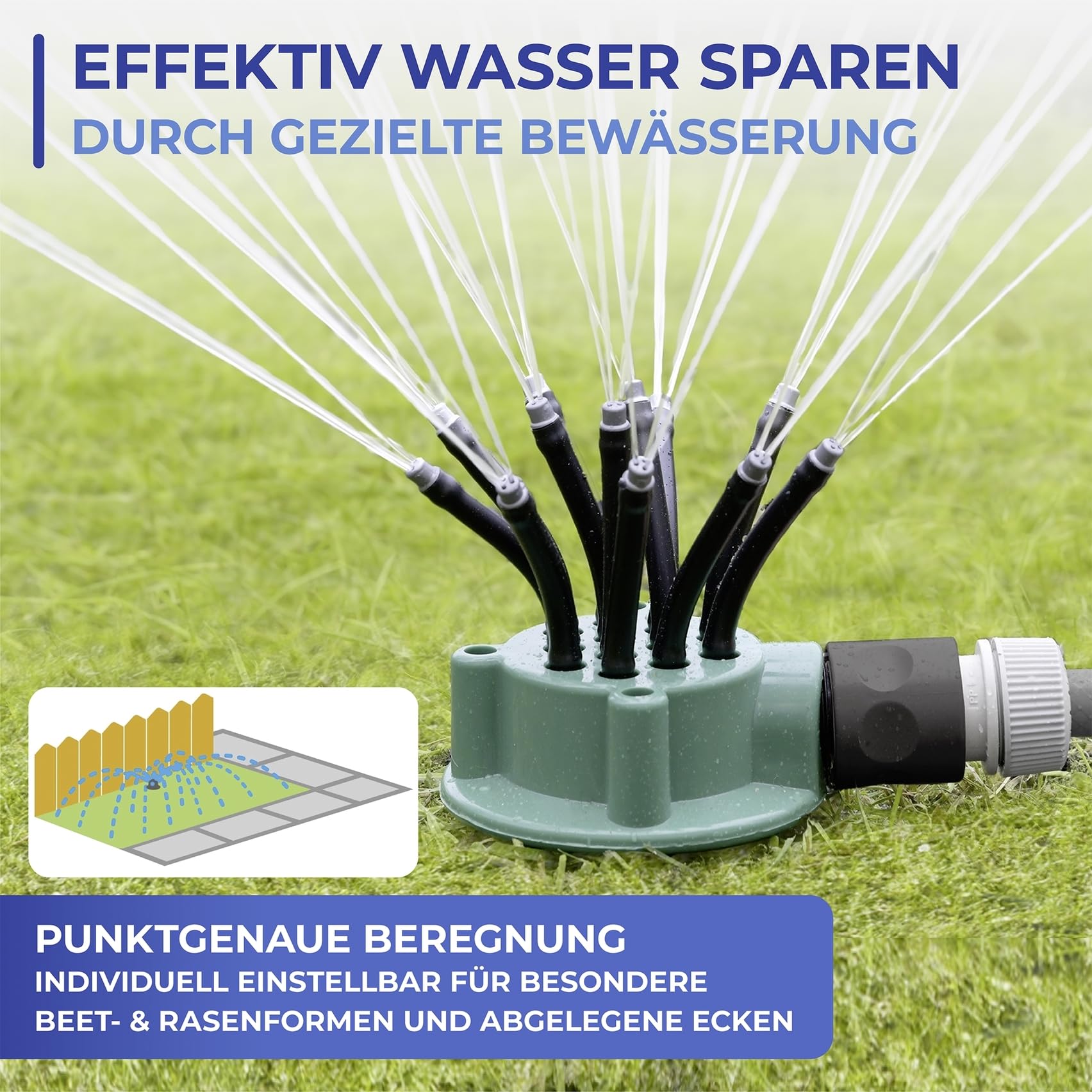 Maximex Gartensprinkler mit Flexi-Armen, 12 Flexible Arme, bewässert gezielt Beet & Rasen, wassersparend (Packung mit 4)