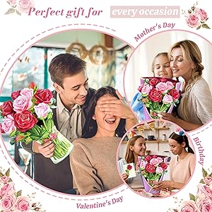 Pop Up Flower Card, 3D Greeting Card Red Rose Bouquet For Wife, Girlfriend Romantic Gift for Anniversary, Valentines Day