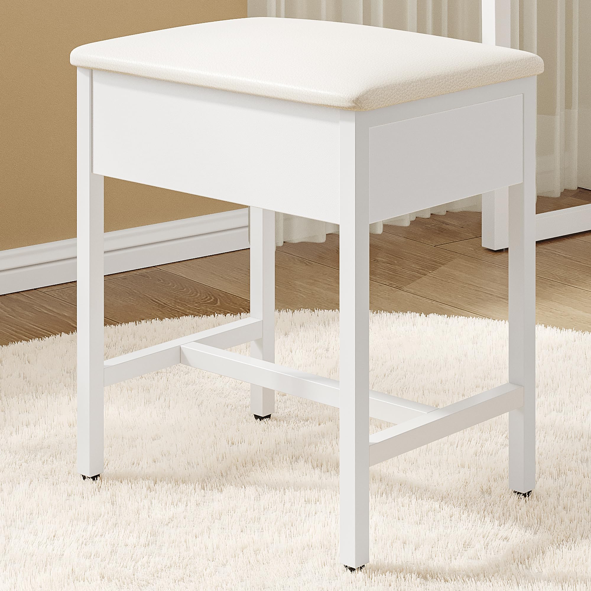 Hzuaneri Tabouret De Coiffeuse, Repose Pieds De Salon, Banc De Chambre, Tabouret De Coiffeuse Rembourré, IdéAl pour Le Dressing, La Chambre à Coucher Ou L'EntréE, 30 x 40 x 46 cm, Blanc VS32503X