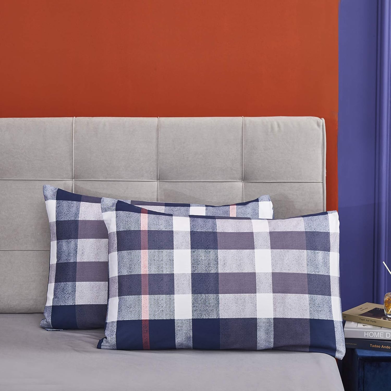 Exclusive Discount 90% Price CLOTHKNOW Navy Plaid Duvet Cover Sets King Tartan Geometric Bedding Sets Mens Boys Bedding California King 3Pcs Bedding Duvet Cover Sets with Zipper Closure and 2 Pillowcases