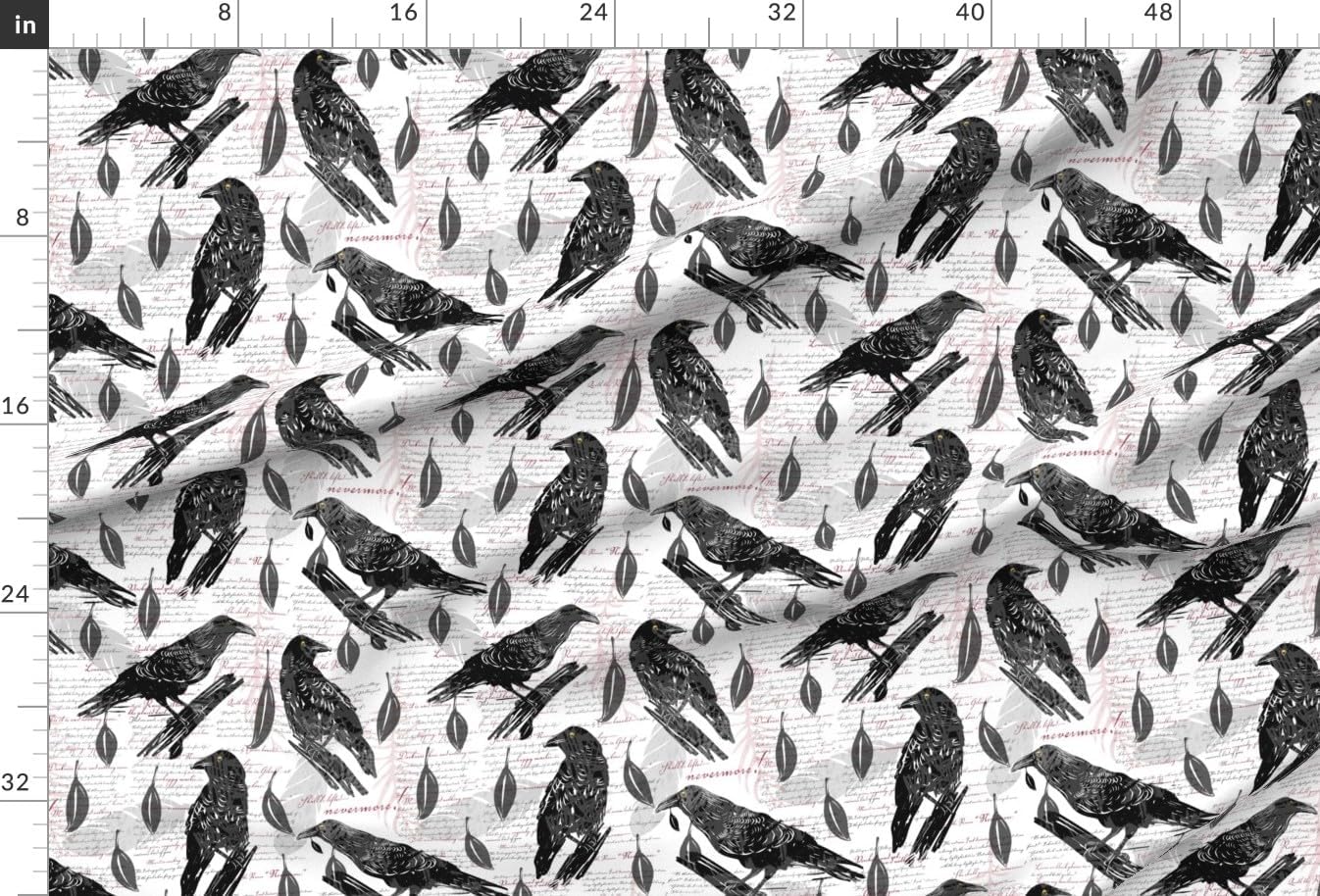 Spoonflower Fabric - Dark Academia Literature Raven Bird Halloween Poem Edgar Allen Poe Printed on Organic Cotton Sateen Fabric by The Yard - Sewing Quilting Apparel Home Decor