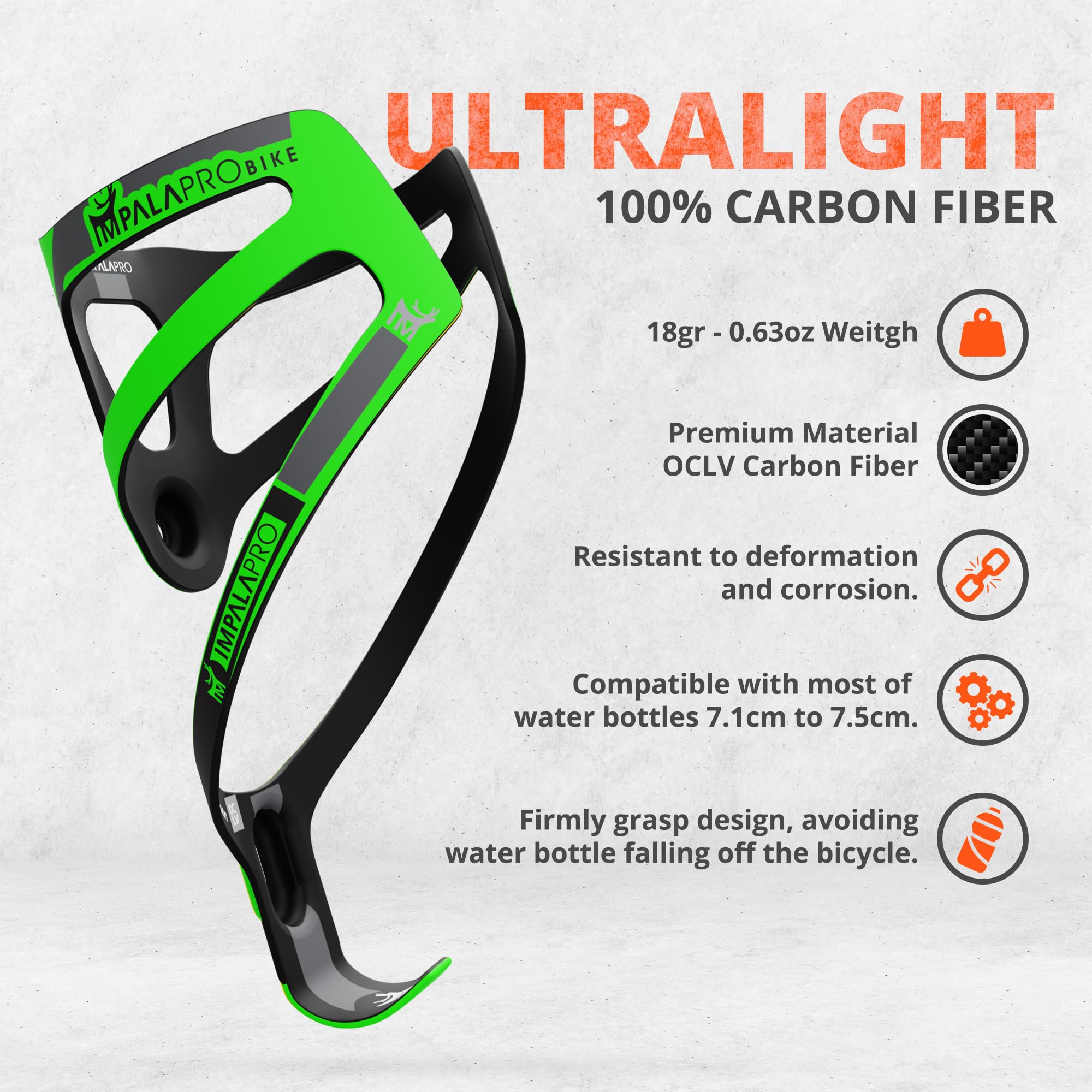 IMPALAPRO Ultralight Full Carbon Bottle Cage 18gr, Bike Bottle Holder, Bike Drinks Holder - Image 2
