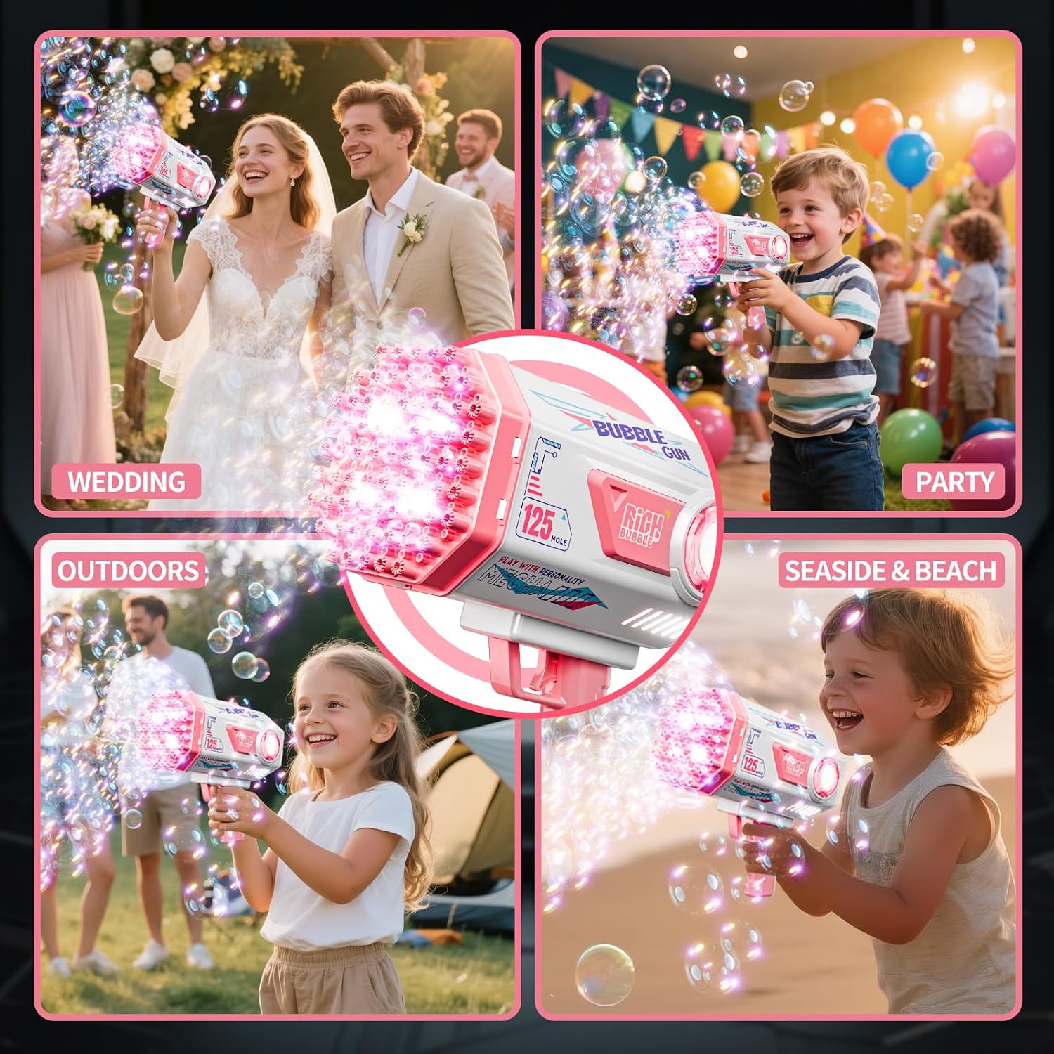 Bubble Gun, Upgraded 125 Holes Bubble Guns for Wedding, Pink Bubble Bubble Gun, Upgraded 125 Holes Bubble Guns for Wedding, Pink Bubble
