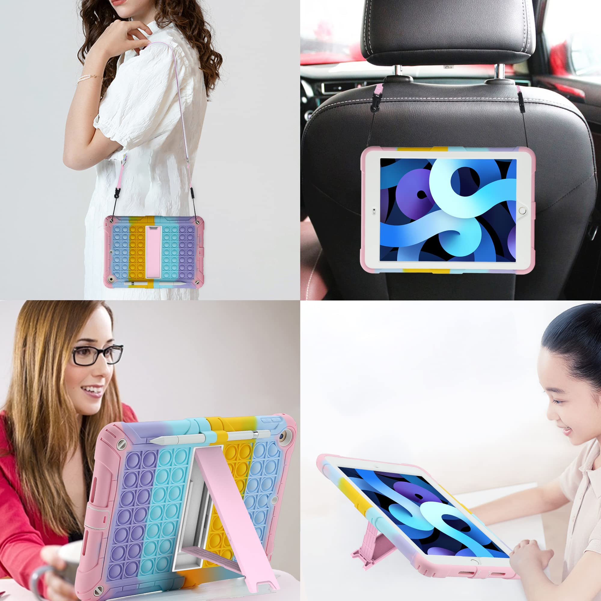 Fidget Custodia giocattolo sensoriale per iPad 9,7 pollici 5a 6a generazione 2018/2017/Air 1/Air 2/iPad Pro antiurto protezione completa con supporto per matite supporto a tracolla (rainbow 1)