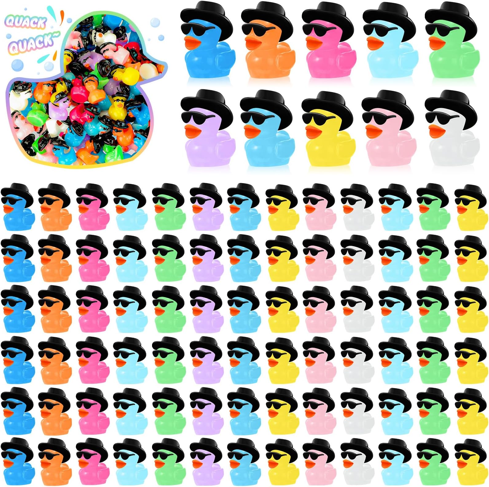 150 Pcs Mini Resin Cowboy Ducks With Sunglasses - Tiny Yellow Duck Decorations For Crafts & Displays