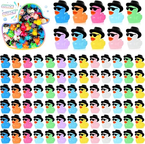 Barydat 150 piezas de mini patos vaqueros de resina con gafas de sol a granel, diminutas figuras de pato coloridas en miniatura, adornos para