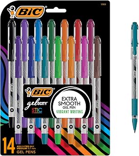 BIC Gel-ocity Smooth Stic Medium Point Gel Pens, 14-Count
