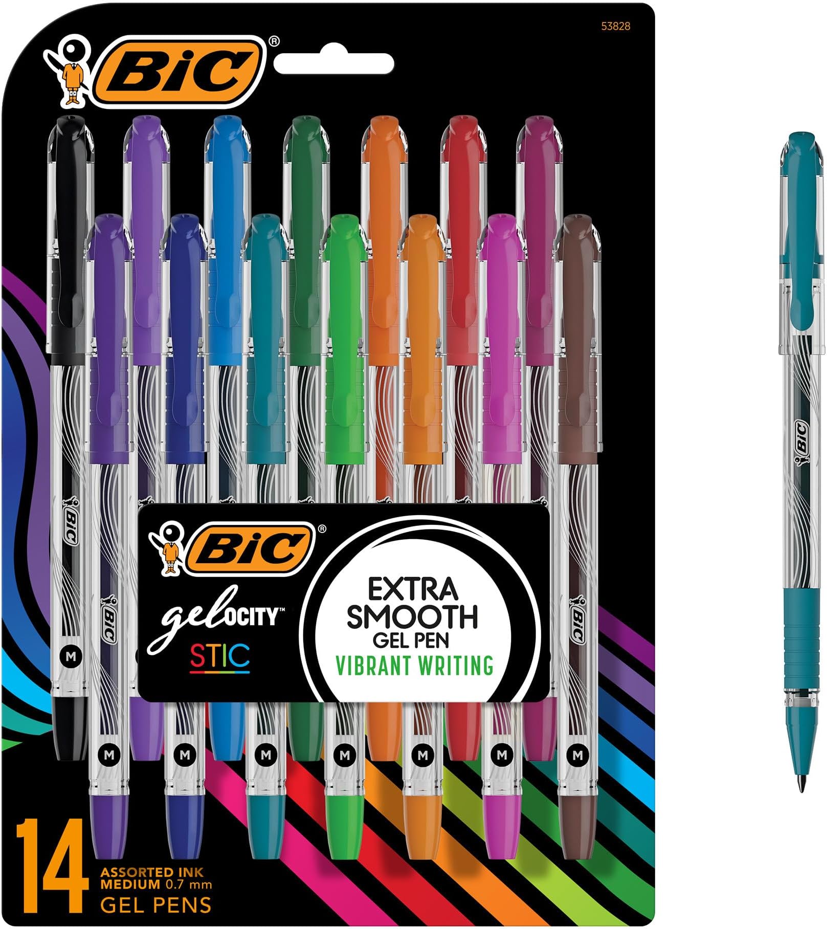BIC Gel-ocity Smooth Stic Gel Pen, Medium Point (0.7mm), Assorted Colors, 14-Count, Vibrant and Smooth Gel Ink Pens