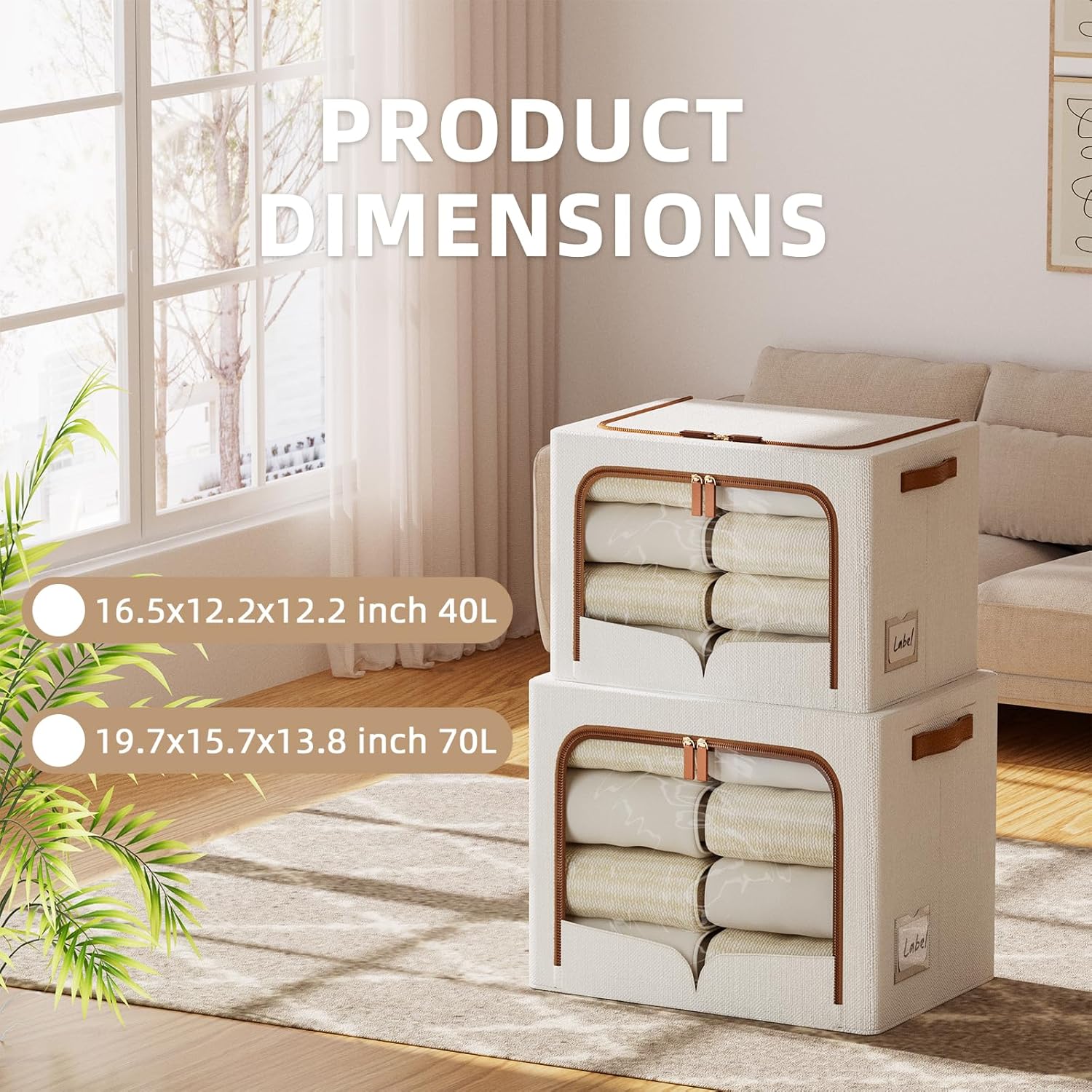 FHSQX 6 Pack Clothes Storage Bins - Foldable Storage Bins for Clothes Fabric Storage Box with Metal Frame (Cream White, 16.5x12.2x12.2 inch)