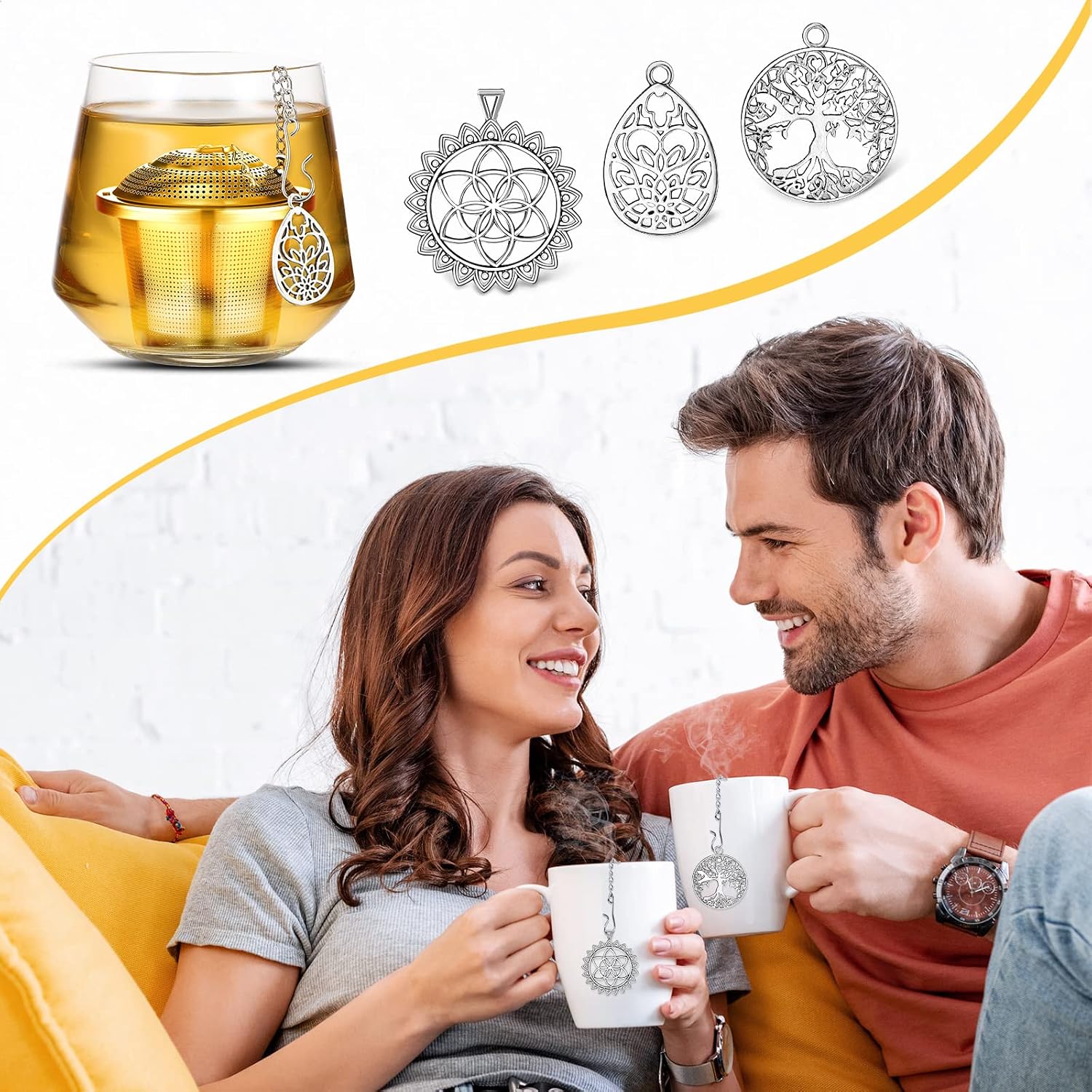 Tea Infusers for Loose Tea 3 Sets Loose Leaf Tea Steeper Tea Strainer Stainless Steel Tea Ball for Loose Tea Holder Tea Mesh Strainer Tea Filters with Drip Trays and Pendant (Plant Style)