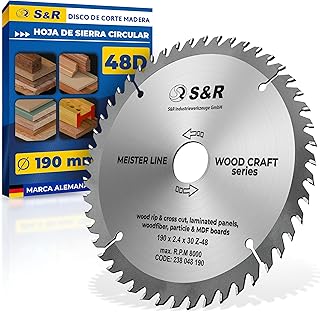 S&R Hoja de sierra circular de 190 mm x 30 mm x 2,4mm 48Dientes / Disco para Madera de Calidad Profesional