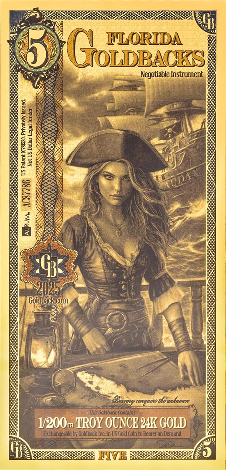 Wisemen Trading Florida 5 Goldback (5GB) Collectible 1/200th of a Troy Oz 24K Gold Note | Audax Series (1 Pack)