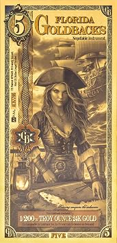 Florida 5 Goldback 5GB Collectible 1/200th of a Troy Oz 24K Gold Note | Audax Series 1 Pack