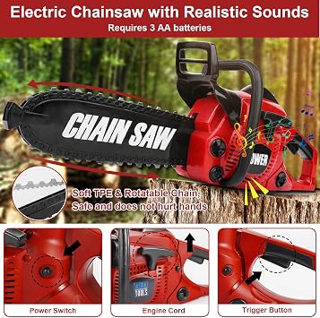 مجموعة أدوات Vextronic Kids 36 PCS مع لعبة Chainsaw الإلكترونية لعبة الحفر مع الصوت والضوء ، التظاهر باللعب Kids Tool Box لعبة البناء ، مجموعة أدوات لعبة رائعة للأطفال الصغار الذين تتراوح أعمارهم بين 3 +