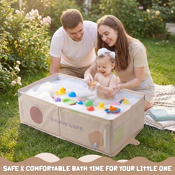 Foldable Baby Bath Tub, Extra Large Non-Slip Kids Bath Tub, Portable Space-Saving Baby Bathtub for Newborn, Toddler & Young Children, Collapsible Bath for Home, Shower Room & Travel (Beige) - 4