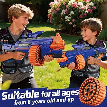Automatic Machine Dart Gun for Kids Age 8-12, 30 Rotating Drum, Vest, Blue