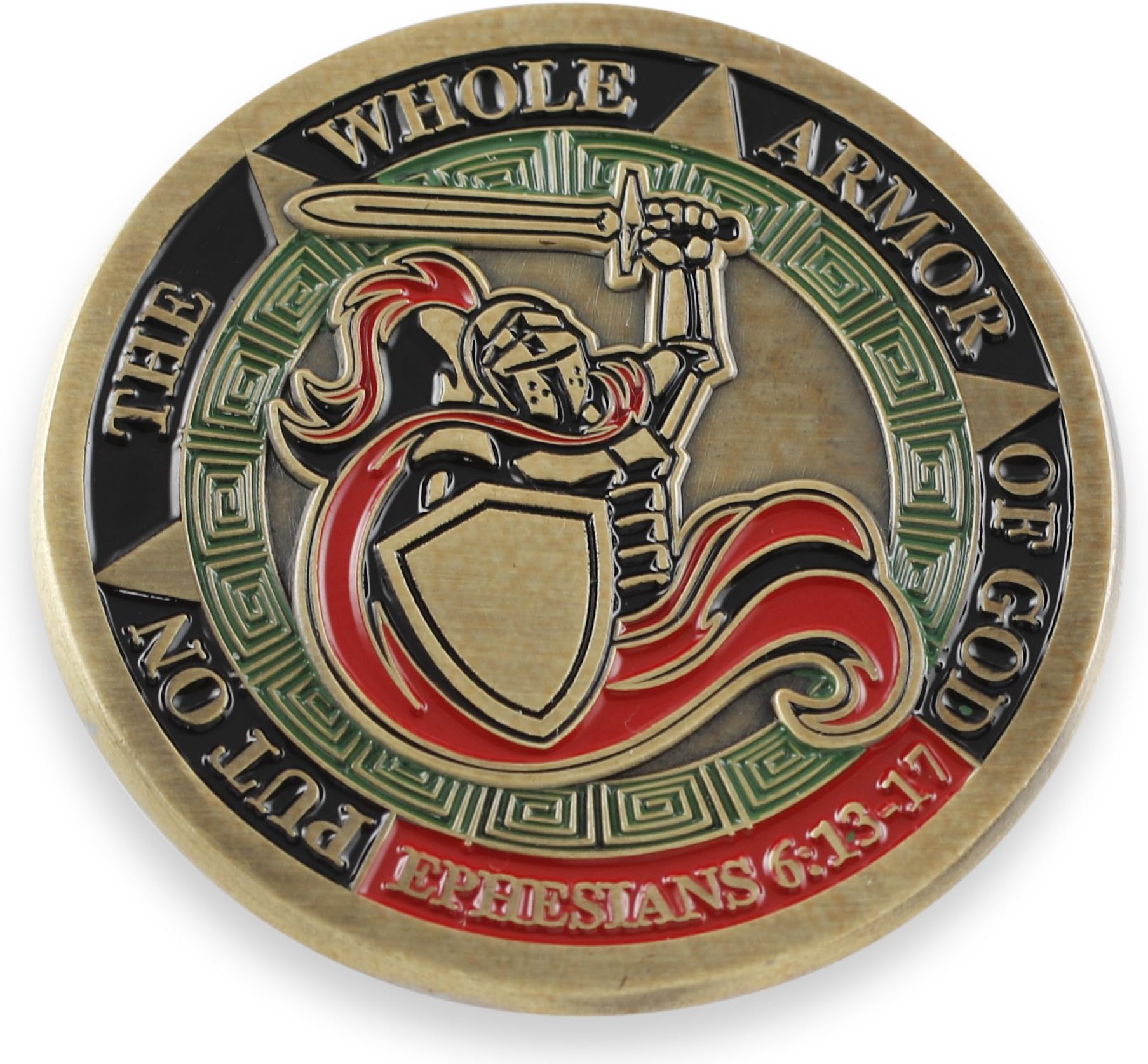 Forge Put On The Whole Armor of God Ephesians 6:13-17 Antique Gold/Silver Challenge Coin Shield Knight Sword Prayer Token (1 Antique Gold Coin)