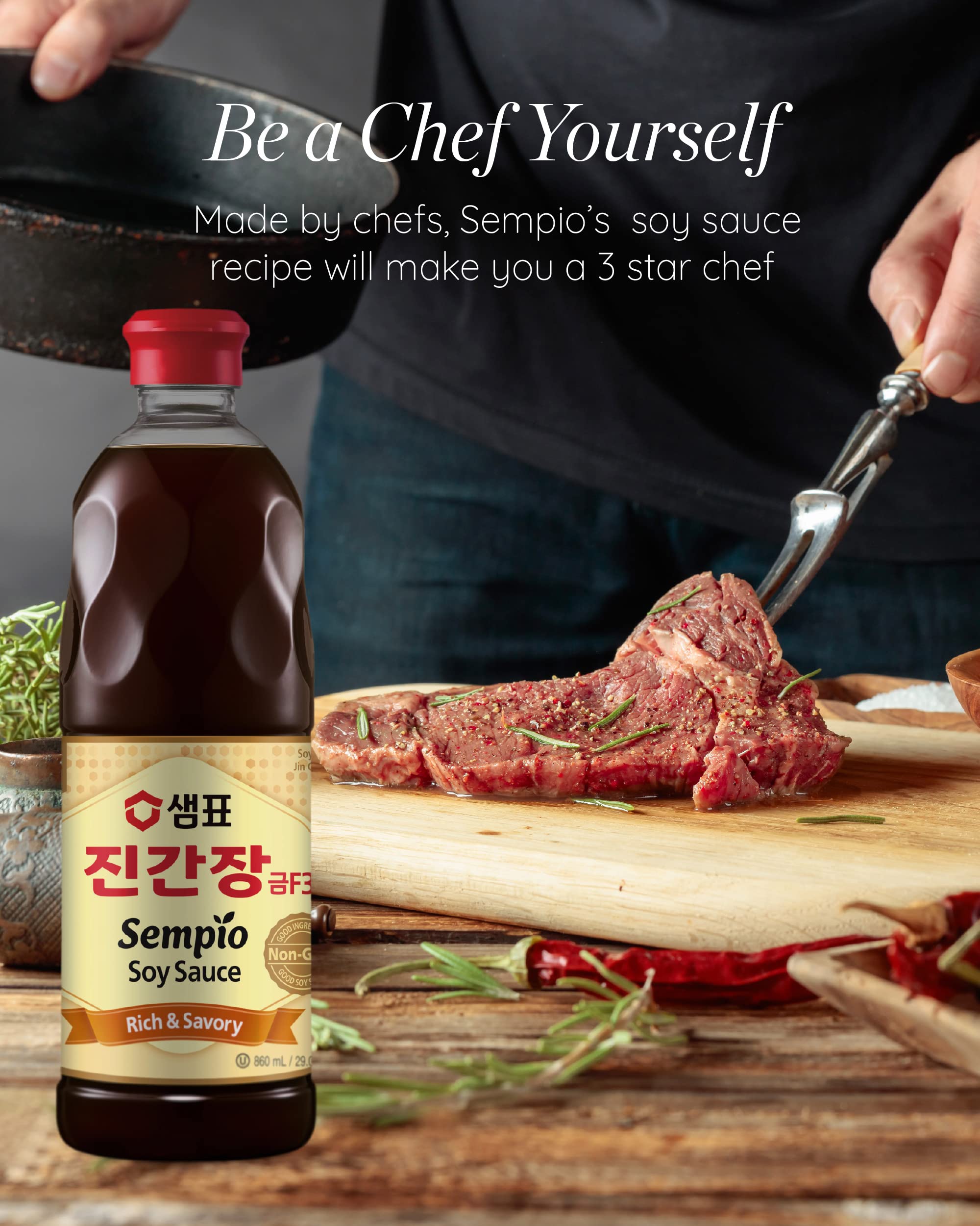 SEMPIO Soy Sauce Jin Gold F3 – Blended for Flavor, Ideal for Stir-fries, Authentic Korean Asian Cuisine, Made in Korea (29.08 fl oz / 860mL, Kosher, Vegan, Non-GMO)​