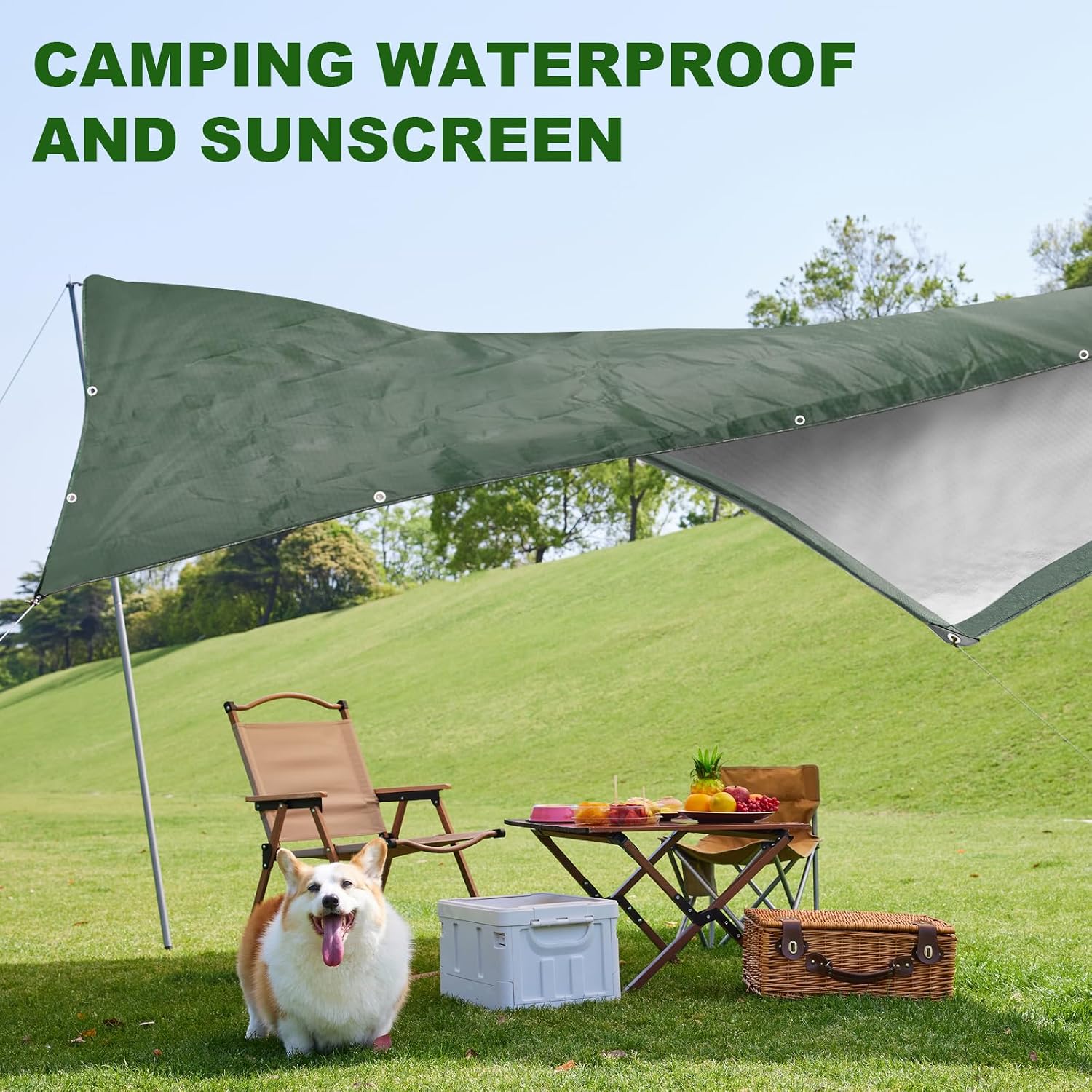 10 Mil Heavy Duty Green/Silver Tarp, Waterproof Sun Block Tarpaulin with Grommets, Multipurpose Protective Cover for Camping, Truck, Garden, Awning, Outdoor Shelter (10 * 10ft)