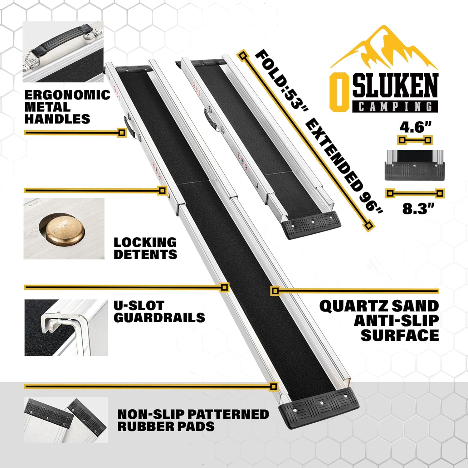 Upgrade 8FT Portable Wheelchair Ramp 2 Pack, 1200 LBS Load Capacity, Adjustable Threshold Aluminum Ramp with Handle, Non-Slip Handicap Ramp for Home Steps, Doorways, Curbs, Stairs, Cars