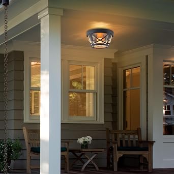 Oil-rubbed Bronze Flush Mount Ceiling Light Fixtures, 2-Light Farmhouse Porch Light Ceiling Mount with Seeded Glass, Industrial Outdoor Indoor Flush Mount Light Fixture for Kitchen Entryway & Foyer