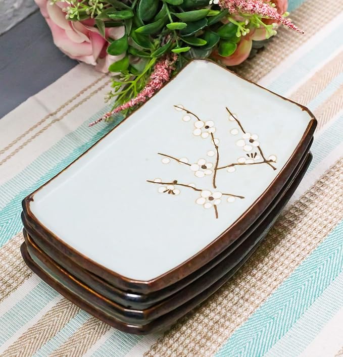 Pack De 4 Platos Rectangulares De Porcelana Soushun Sakura miniatura 9