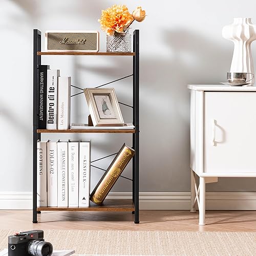 Miniatura 9 de HCHQHS Estantería pequeña, estantería industrial ajustable de 3 niveles, estantería abierta rústica, estanterías horizontales de madera y metal