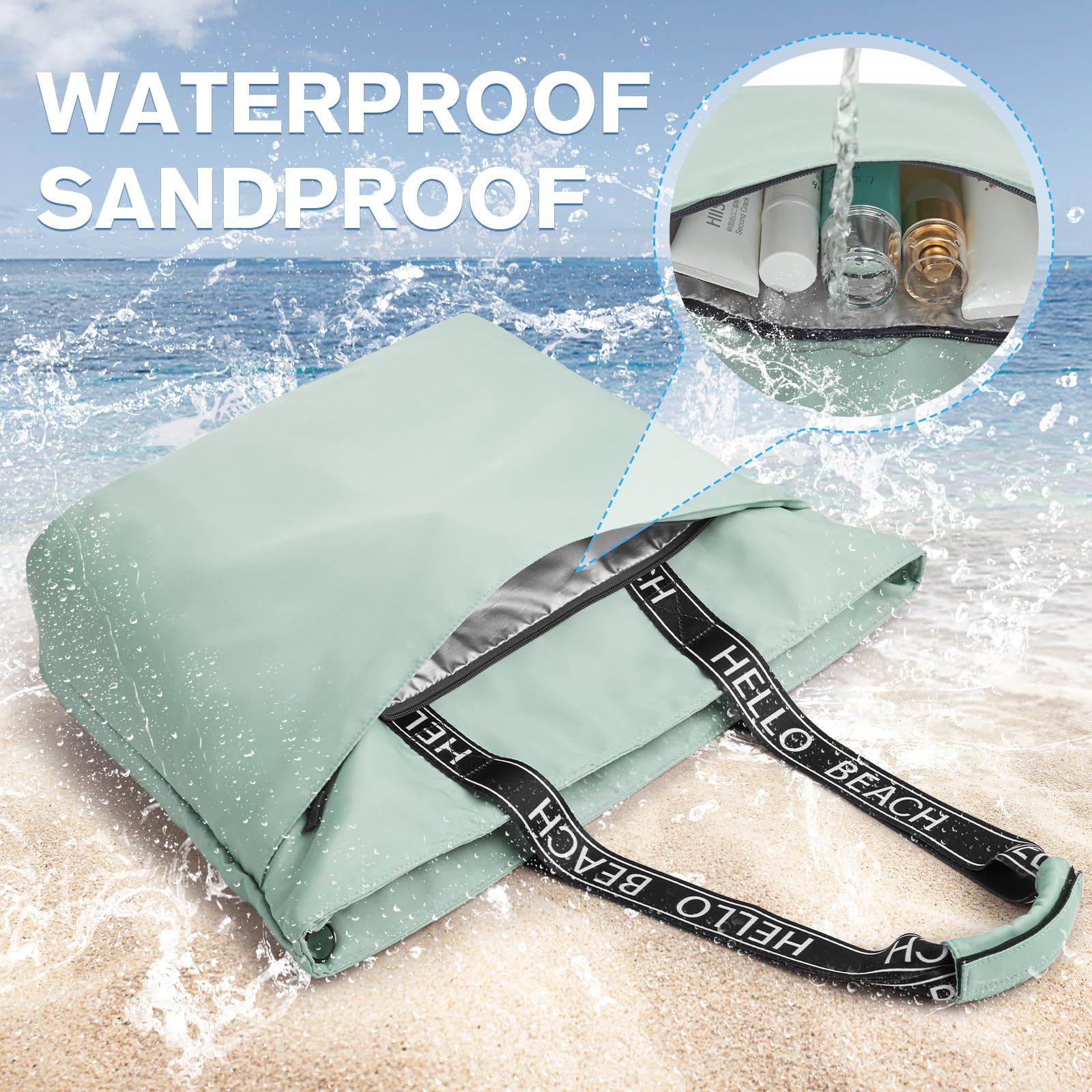 G4Free Strand-Tragetasche, wasserdicht, sanddicht, Umhängetasche, Strandtasche, große Sporttasche, Einkaufstasche für Damen