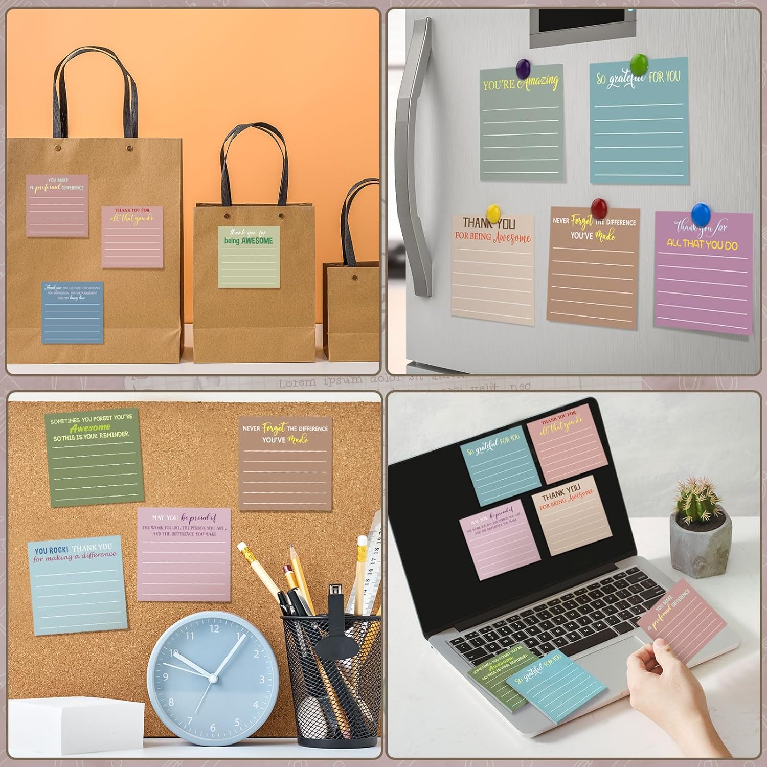 Yinder 48 Pcs Inspirational Sticky Notes - Employee Appreciation Thank You Gifts Bulk, 3x3 Mini Pocket Notepads for Teacher Office Staff End of Year Motivational Supplies (Appreciation,Morandi)