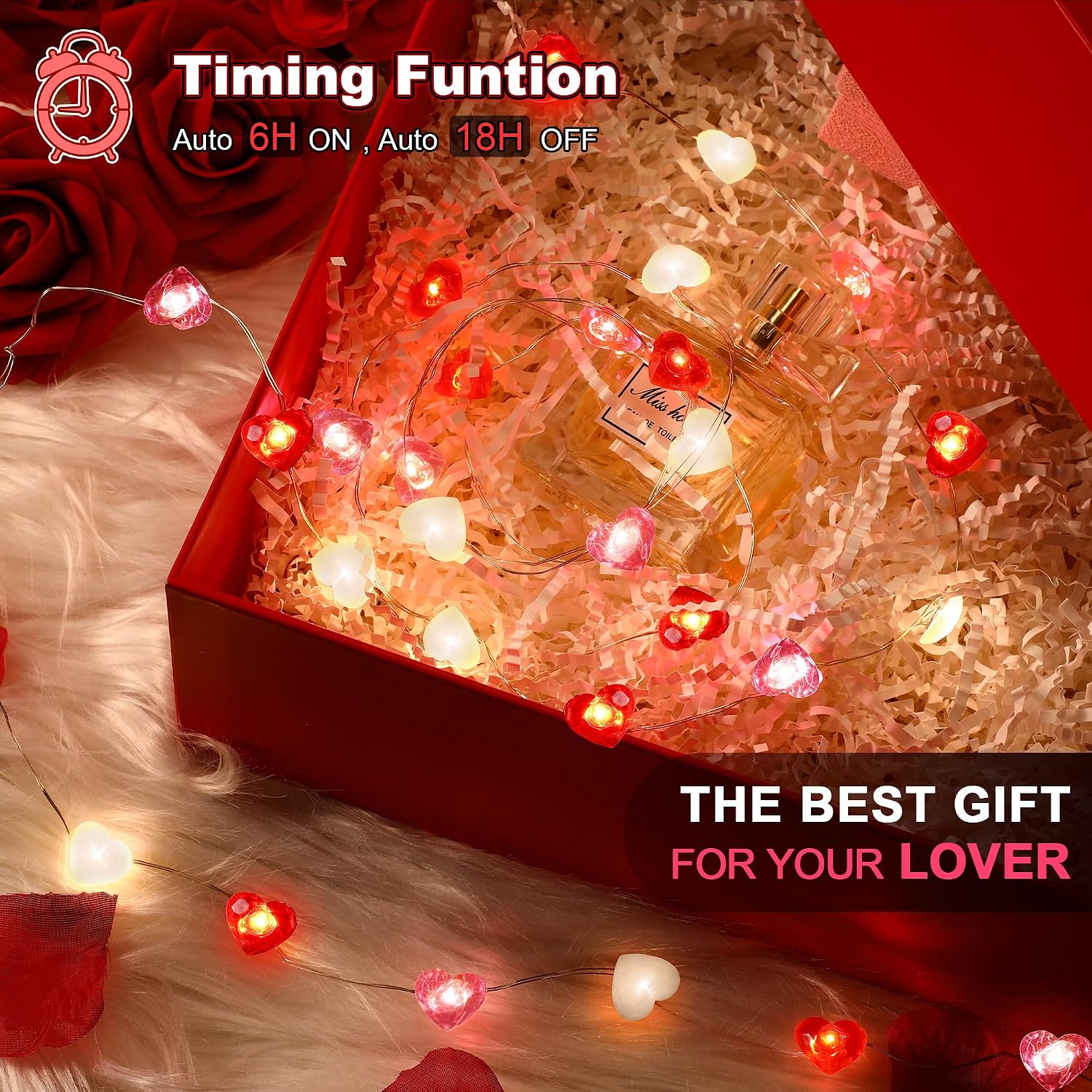 Fairy String Lights 10 Feet LED Red Pink White Heart Shaped Twinkle Fairy Lights 8 Modes Battery Operated for Valentine s Day Kids Bedroom Christmas Wedding Indoor Party Decor with Timer