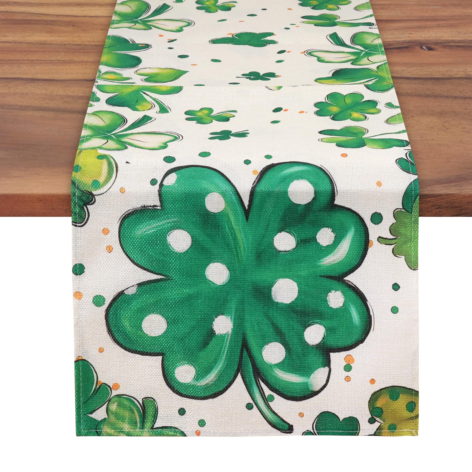 Babycop St. Patrick's Day Shamrock Clover Table Runner, Farmhouse Irish Holiday Kitchen Dining Table Decoration for Mantel, March Home Decor, 13 x 72