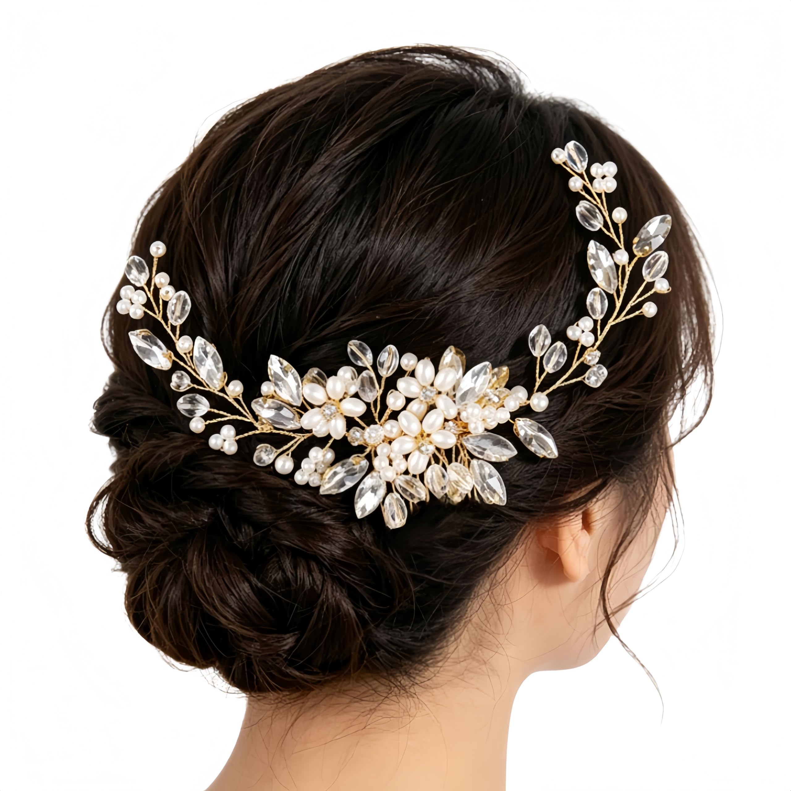 Pettine Sposa per Capelli con Fiori di Perle,Pettine per capelli da sposa in cristallo per capelli da sposa Clip per capelli per matrimonio decorazione matrimonio