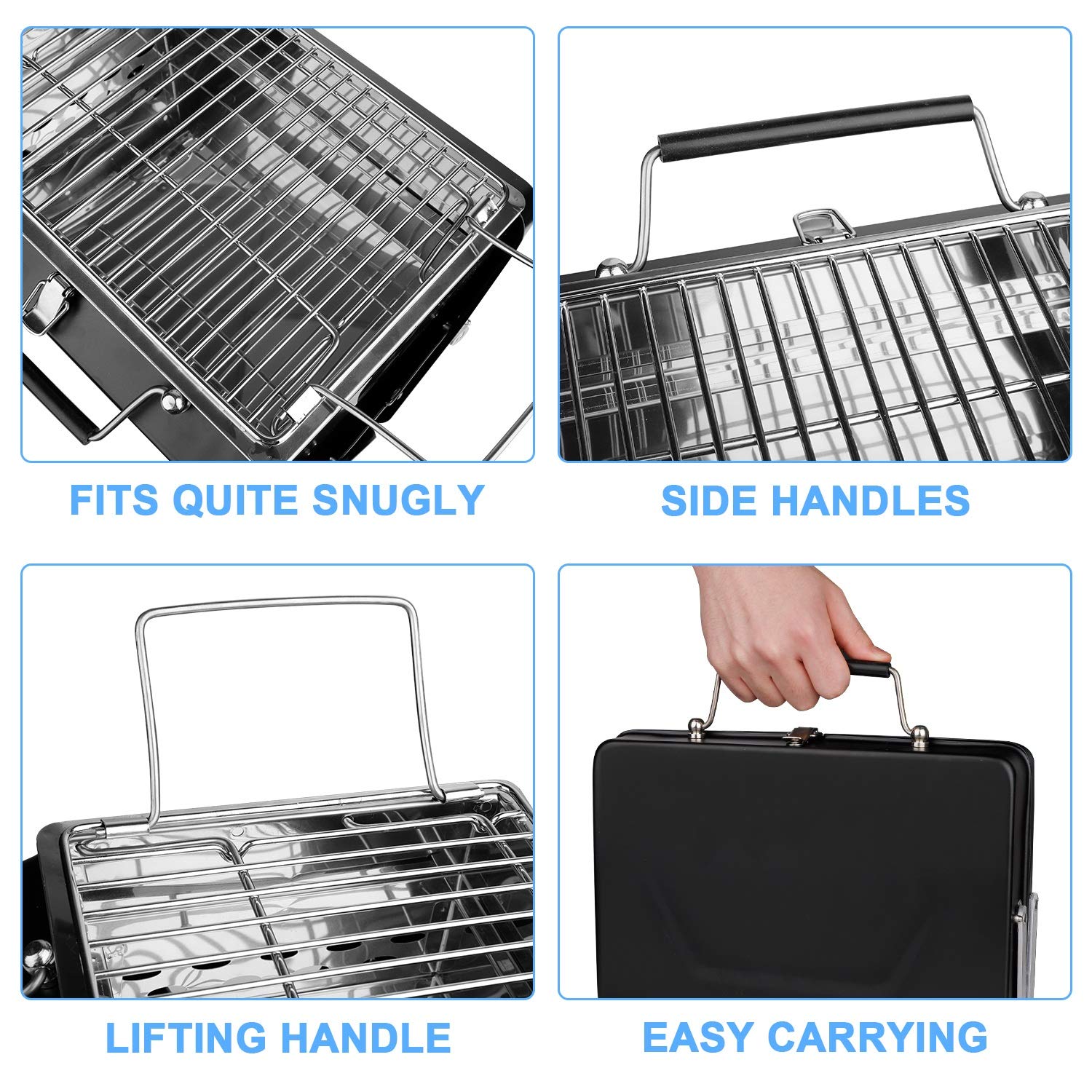 Supporto per barbecue, BBQ Grill Pieghevole Nero Valigetta portatile Accessori pieghevoli for barbecue for uso domestico nel parco Mini tascabile