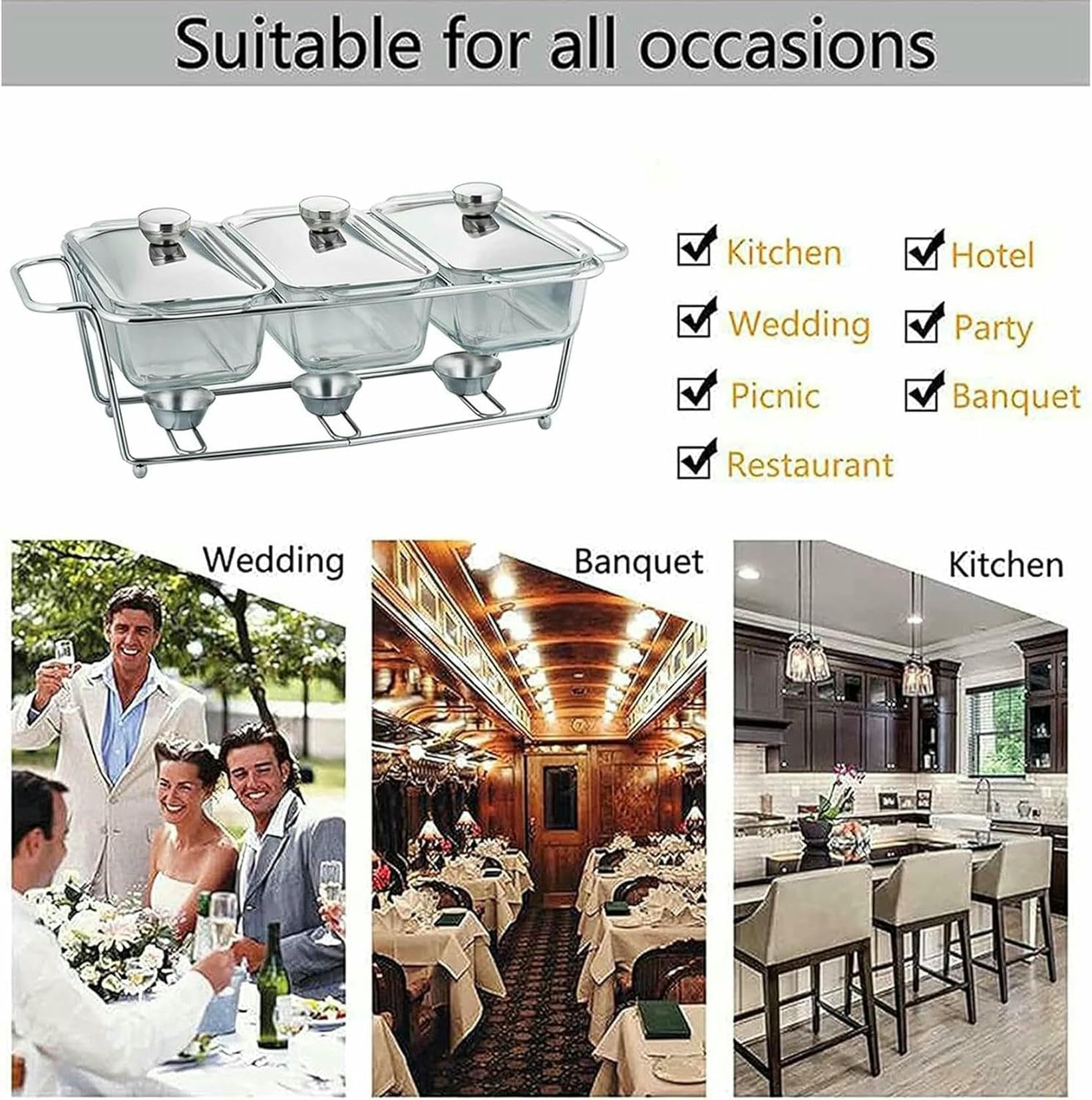 Set di Buffet in Acciaio Inossidabile in Acciaio Inossidabile Rettangolare per Matrimoni, Feste, Banchetti, Ristoratori ~/
