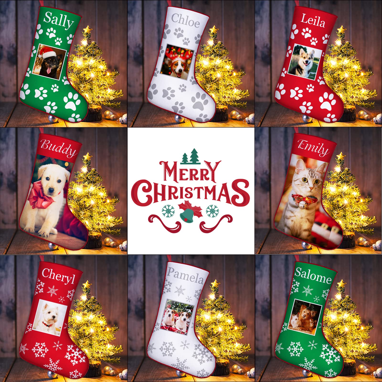 YanNanKe Personalized Christmas Stockings for Dog Custom Pet Photo Stocking with Name for Christmas,Xmas Tree Fireplace Home Decoration