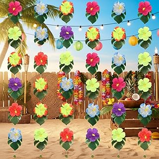 6 Pcs Hawaiian Hibiscus Garland 5.9 ft Artificial Flower Hanging Decor