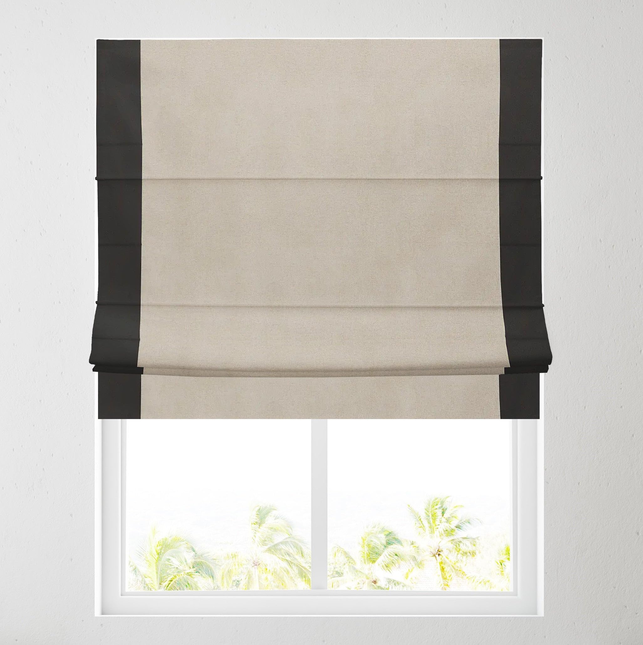 Barnes Blinds And Interiors Black Soft Textured Ara Bordered Roman Blinds - Durable Fittings Easy Fit (Natural/ 61Cm)