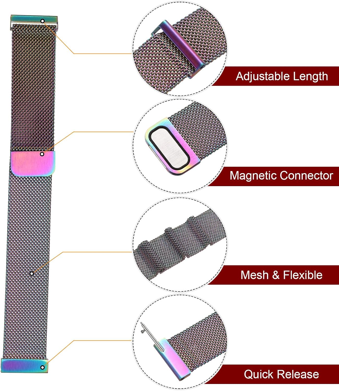 HARFINGTON Stainless Steel Mesh Watch Band Quick Release Metal Replacement Adjustable Watch Strap with Magnetic Buckle for Men Women image 5