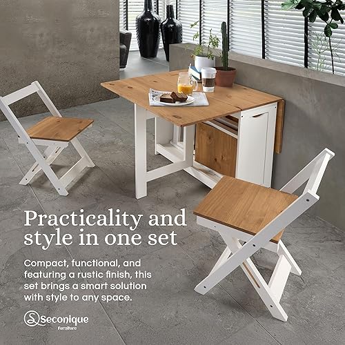 Miniatura 2 de Drop Leaf - Juego de 5 mesas plegables con parte superior de madera de pino maciza, ahorro de espacio para sala de estar, cocina y oficina en 4