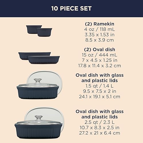 Miniatura 2 de CorningWare Juego de utensilios de cerámica para hornear con tapas, resistentes a las astillas y grietas, apto para microondas, lavavajillas, horno,