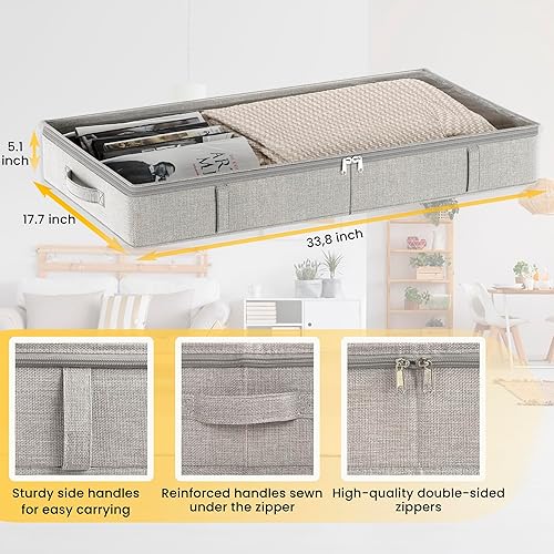 Miniatura 3 de Contenedores de almacenamiento debajo de la cama, color gris claro y blanco, de 5 pulgadas de alto, 33.8 x 17.7 x 5.1 pulgadas, organizador