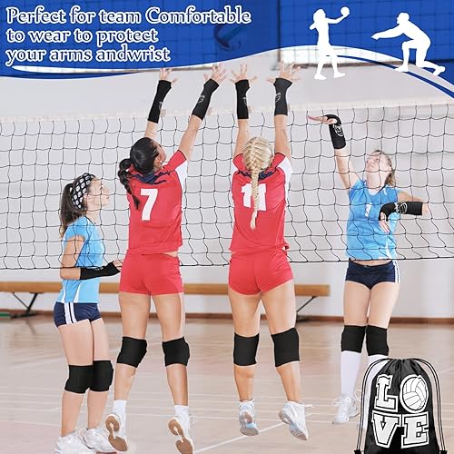 Miniatura 3 de Yinder 4 accesorios de voleibol incluyen rodilleras, mangas para brazos, bolsa con cordón, diademas de softbol para mujeres, voleibol, entrenamiento
