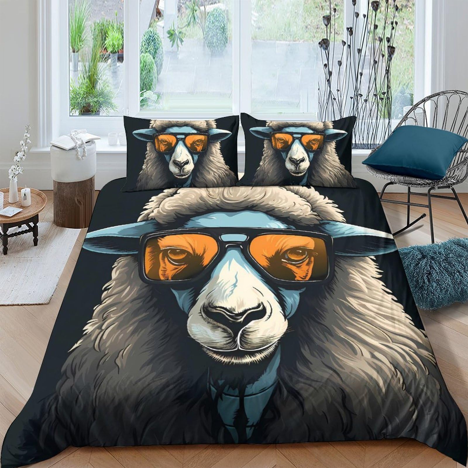Ctjqhvkz Style-7 3D Printed Cool Sheep Sunglasses Fitted Sheet Microfiber Black Orange Animal Mattress Cover Bedroom Dorm Decor Single（135X200cm）