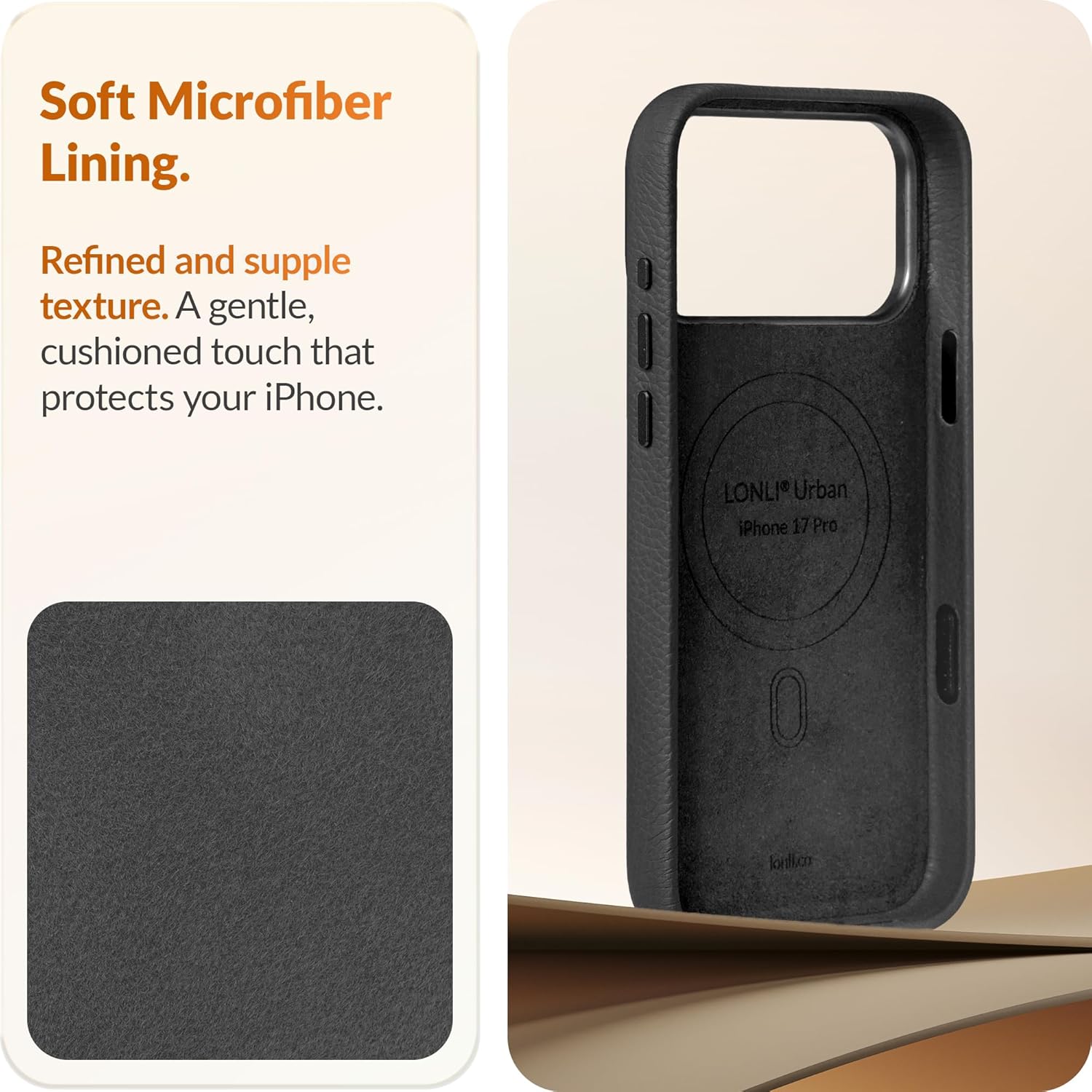 LONLI Urban | Pebbled Leather - European Genuine Pebbled Leather Case for iPhone 17 Pro - [Built-in Camera Control and Compatible with Magsafe] - Black - Image 6