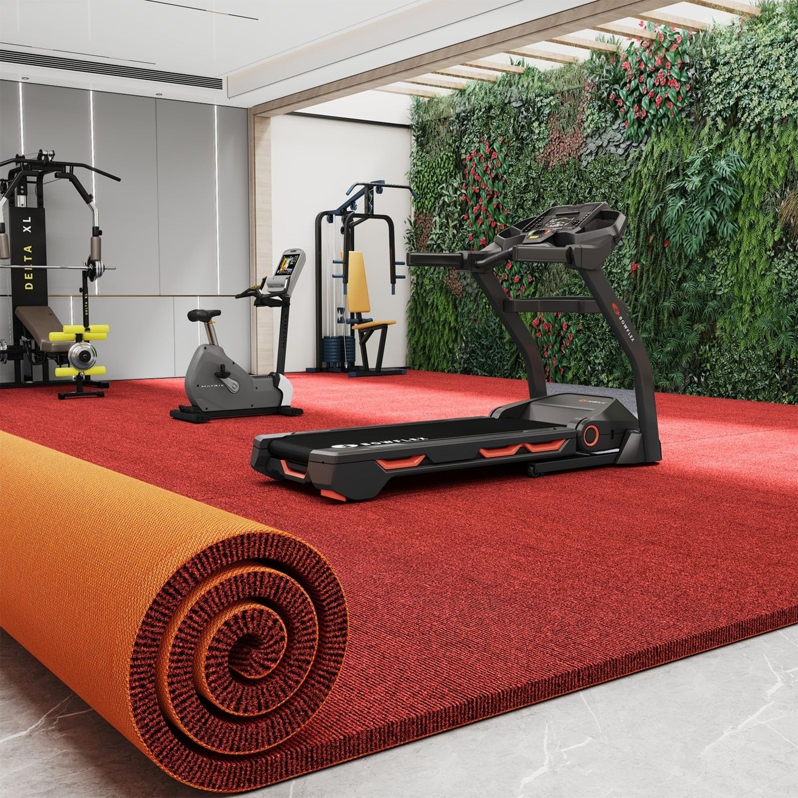 Alfombra de gimnasio insonorizada antideslizante para sala de estar, dormitorio y oficina, alfombra de suelo (rojo, 90 x 160 cm) para uso comercial